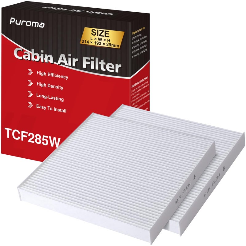 Puroma 2 Pack Cabin Air Filter with Multiple Fiber Layers Replacement for CP285, CF10285, Toyota Camry, RAV4, Highlander, Corolla, 4Runner, Tundra, Prius, Sienna, Lexus, Scion, Subaru, Jaguar - Image 1